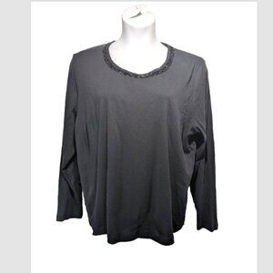 NWT Talbot's Black Jeweled Neck Long Sleeve Stretch Knit Top Plus 2X Petite